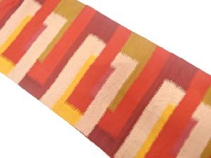 節紬　幾何学模様織り出し　名古屋帯